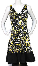 Nine West Size 8 Sleeveless Floral Dress V Front And Back Neckline Yellow Black