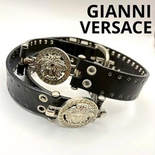 Excellent Condition Gianni Versace Leather Belt, Double Medusa Greca Pattern,