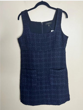 Banana Republic Tweed Dress Women Medium Navy Plaid Empire Mini Pockets