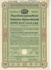Hipoteczny list zastawny 4 1/2% 1000 RM Sächsische Bodencreditanstalt Dresden 1936