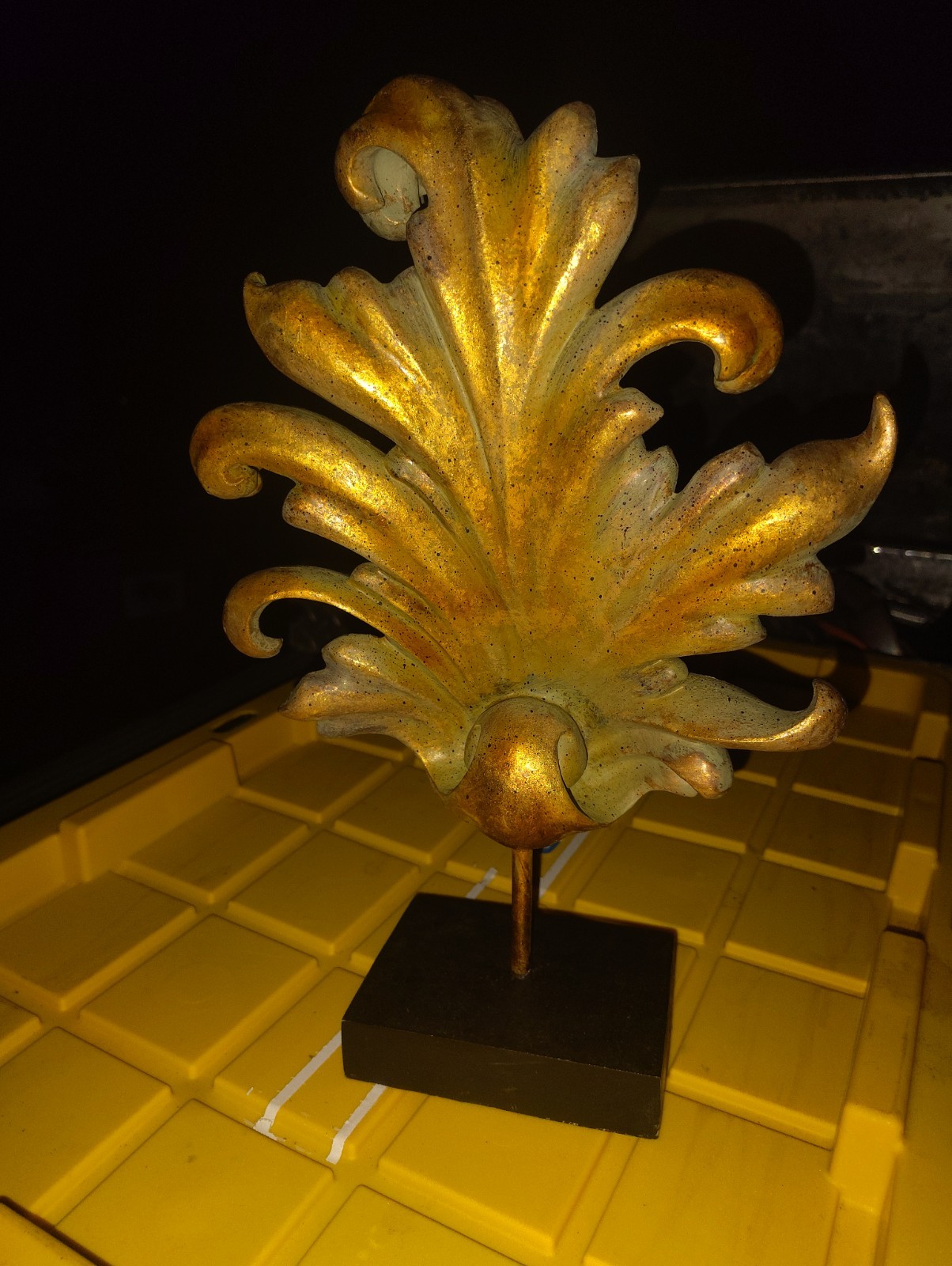 Gold Metal Leaf Sculpture Figurine on Stand, Free Standing Decorative Decor