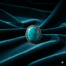 Turquoise Gemstone Band Ring Size 925 Sterling Silver