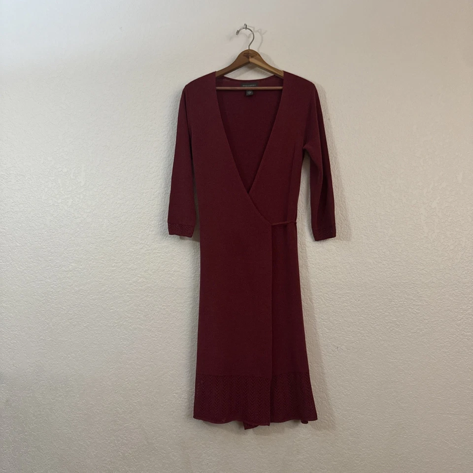 Новый без ЯРЛЫКОВ Banana Republic красный надежном платье Sz Sm 3/4 длины рукав v-образным вырезом, деталь @ подол. - Изображение 2 из 4