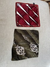 Vintage Burgundy Pattern 100 Silk Pocket Square Hand Rolled 9X9 LOT OF 2 READ