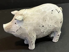 Resin Carved Pig Figurine Folk Art Cottagecore Rustic Farmhouse Curled Tail