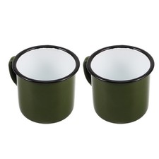 2Pcs Reusable Enamelware Camping Mugs Olive Green Retro Coffee Cups for Hiking