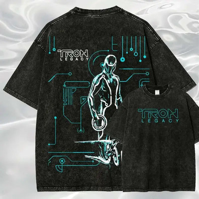Tron Legacy Neon Grid Washed T-Shirt Sci-Fi Cyber Graphic Tee | eBay