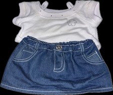 Build A Bear Skirt Denim Blue Jean  Shirt Outfit BABW BC