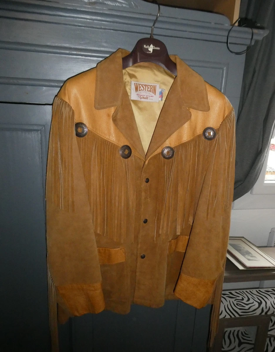 Veste En Cuir Marron à Franges Style Cowboy - Taille L - Neuf Sans étiquettes - Look Western