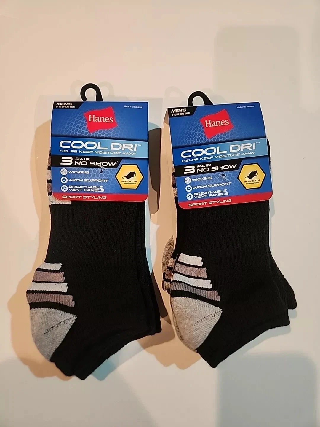 TWO (2) of Hanes Men's 3-Pack Cool Dri No Show Socks shoe size 6-12 NEW w TAGS