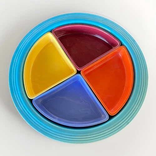 Vintage Fiesta Homer Laughlin 4 Color Relish Tray Base + Four Inserts RARE HTF