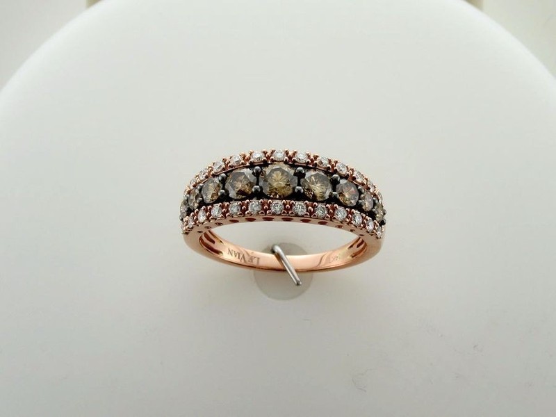 LeVian 14K Rose Gold Band Ring with 1.30 Carat White & Brown Diamonds - Size 9.5