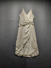 Express Women Wrap Dress L Cream Satin Draped V Neck Asymmetrical Hem Party Chic