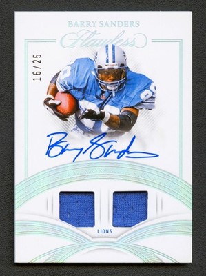 BARRY SANDERS 2025 FLAWLESS SILVER DUAL JERSEY AUTO AUTOGRAPH /25 *GAME-USED*