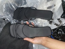 Summer New Arrival Black Square Toe Flat Slippers for Women Size 6