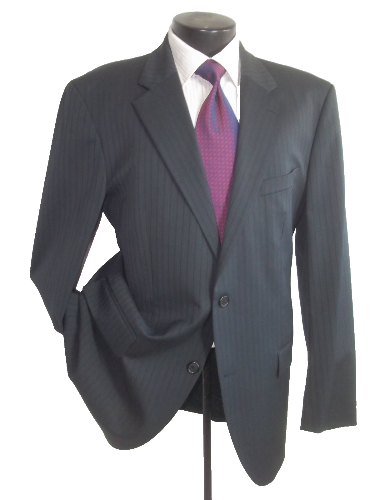 ( Hugo Boss pale black shadow striped 2buttons wool suit 44L~Pants W36" x 33"L ) thumbnail 3