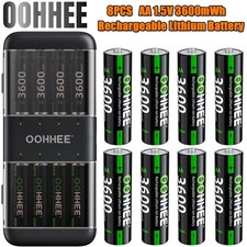 8PCS OOHHEE 3600mWh 1.5V AA Lithium Battery Rechargeable with Thin Charing Box