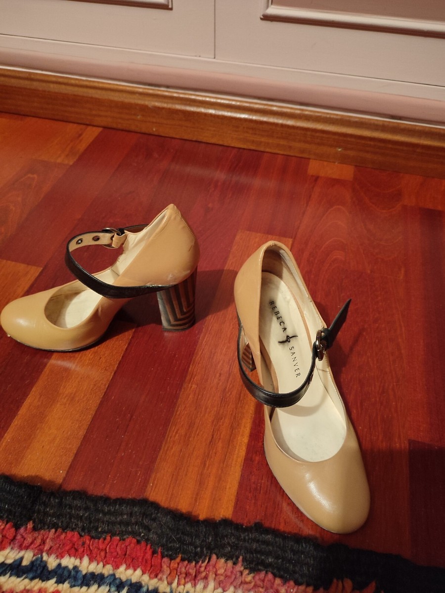Zapatos Bicolor Beige Y NegroMerceditas Con Tacon Rebeca Sanver