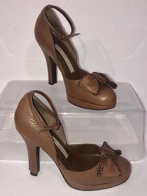 Pura Lopez Brown Leather Heel Bow Tie Round Toe EUR Size 36 US Made In  Spain