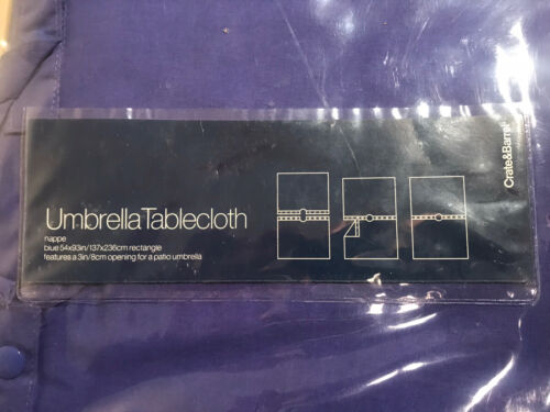 NOS Crate & Barrel Blue Rectangular 54" x 93" Umbrella Outdoor Tablecloth - Picture 2 of 6