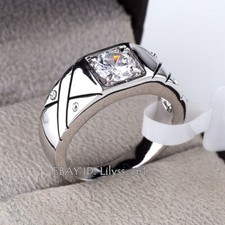 R054 Brilliant Engagement Wedding Men's Ring 0.6CT CZ Bold 18KGP Size P 1/2 - Z