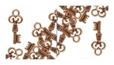 10 Antique'd Copper KEY CHARMS w/ top Loop 28mm (1+ inch) Cute Steampunk Style!