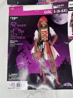 Queen Of The Seas Little Girls Pirate Costume Size Small 6/6x NEW