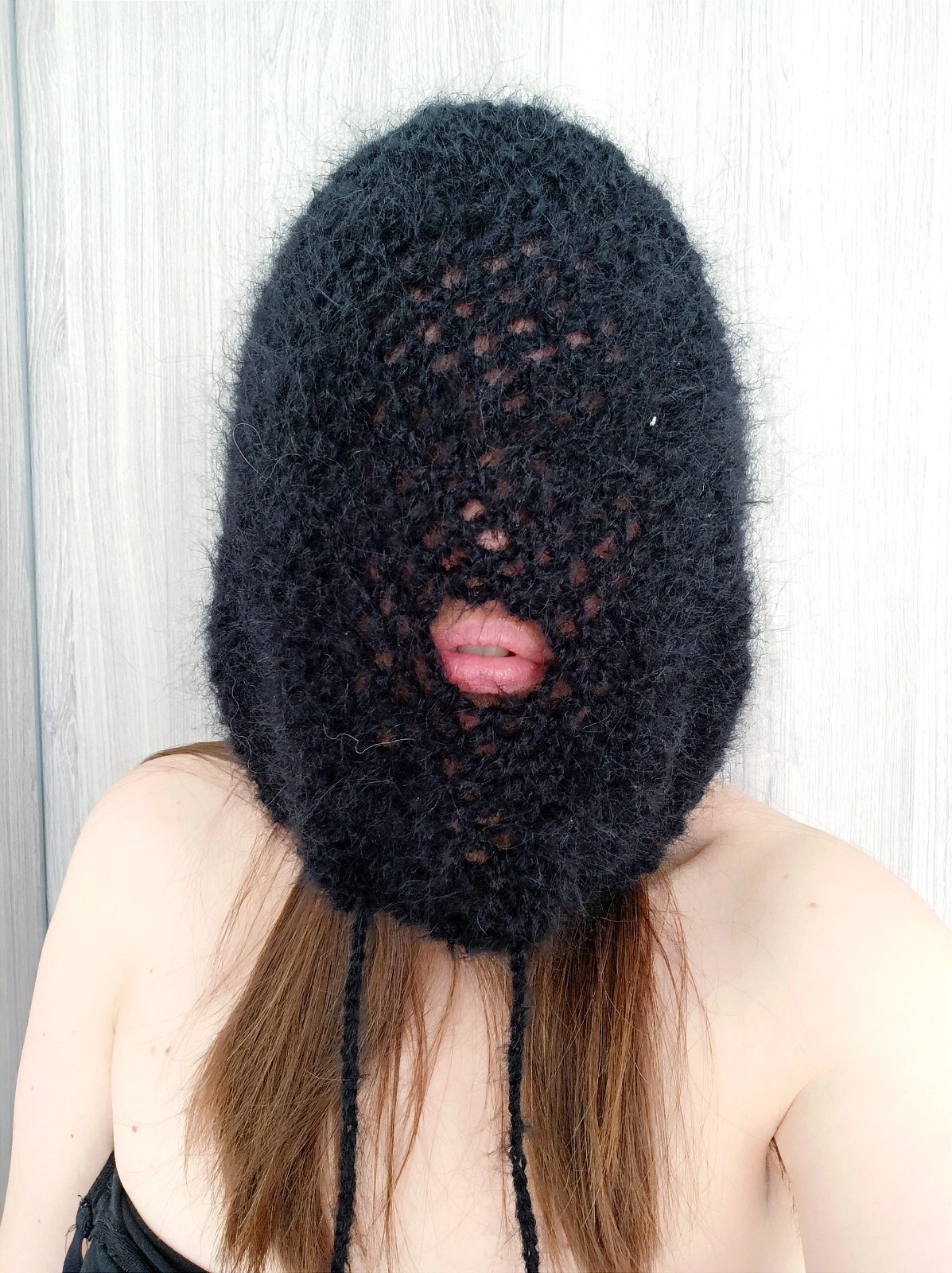 Black Mohair Balaclava, Super soft, hairy mohair hood