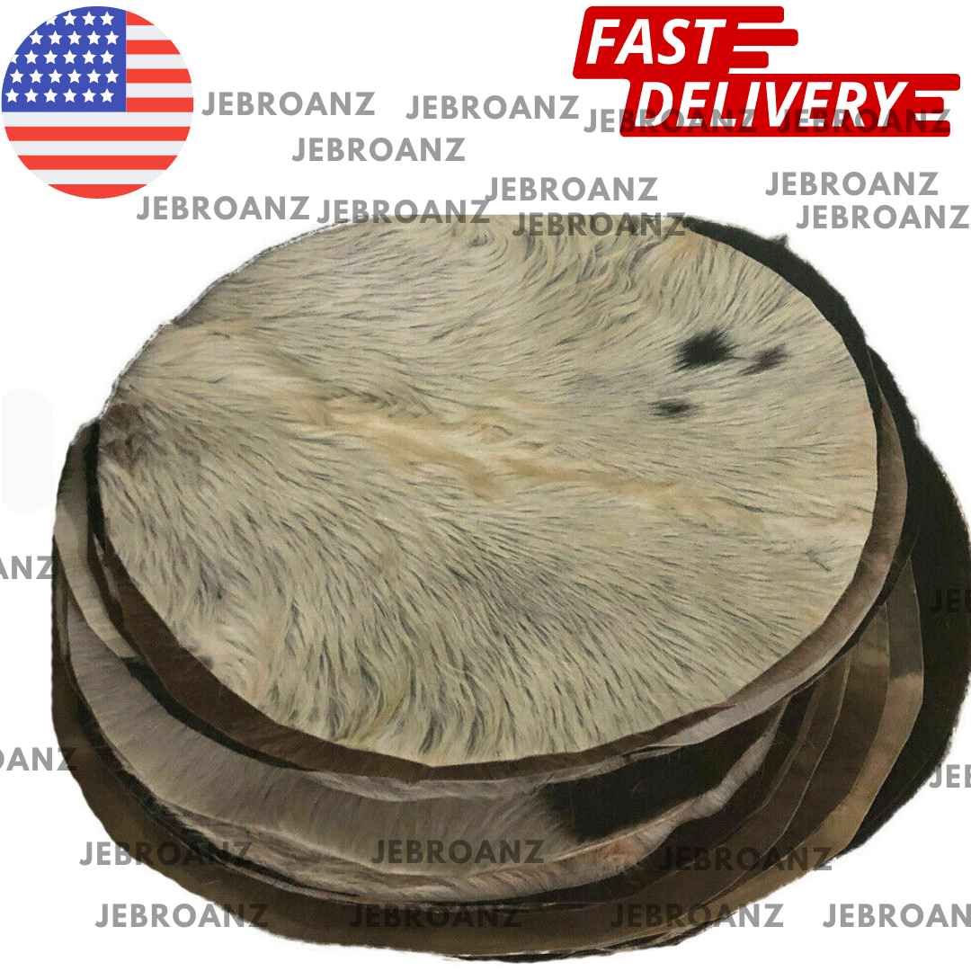 New GOAT SKIN HEAD WITH HAIR 22 INCH FOR BODHRAN, DJEMBES,DRUMS, SET OF
