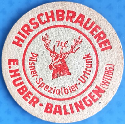 Alter Bierdeckel Hirschbrauerei E. Huber-Balingen (Wttbg.) um 1940-50