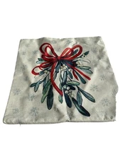 Christmas Throw Pillow Cover 15 x 15 Red Green Cream Holiday Zip Mistletoe
