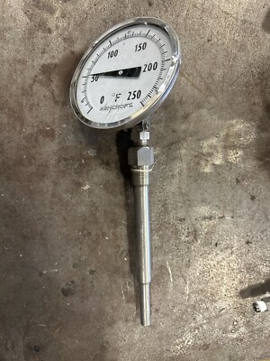 ASHCROFT 0-250 DEGREE F BIMETAL THERMOMETER 8 1/2'' DIAL 5'' STEEM