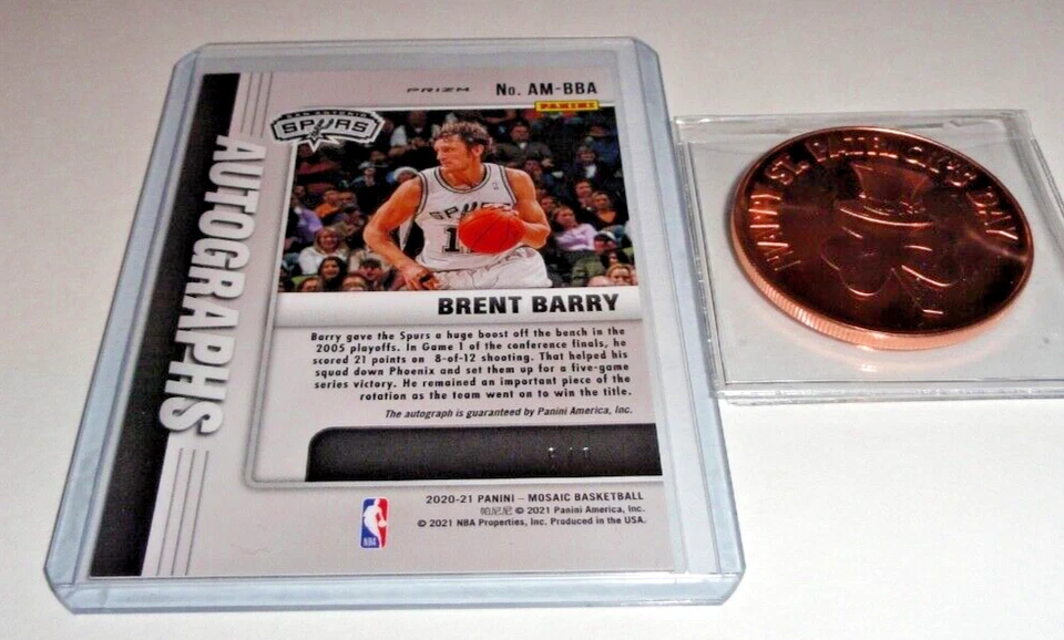 Mosaico Panini 2020-21 San Antonio Spurs Brent Barry autógrafos mosaico Prizm 6/8 Foto 2 de 2