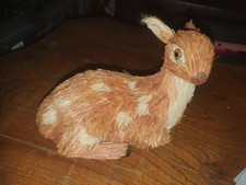 VINTAGE RETRO ? CUTE LITTLE SITTING FAWN / DEER MADE  SOME KIND OF STRAW/WOOD