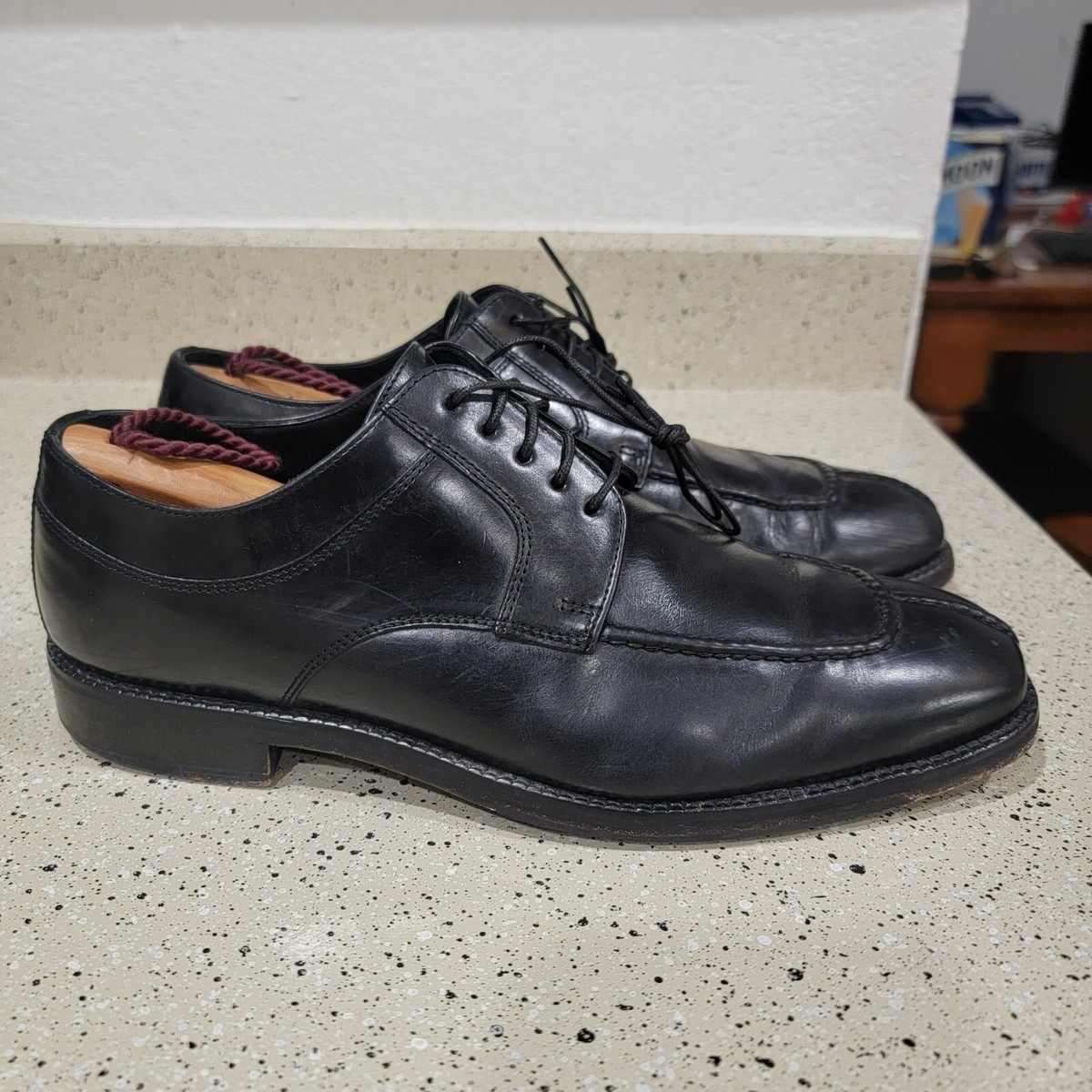 MENS COLE HAAN SPLIT TOE BLACK LEATHER OXFORD DRESS SHOES 