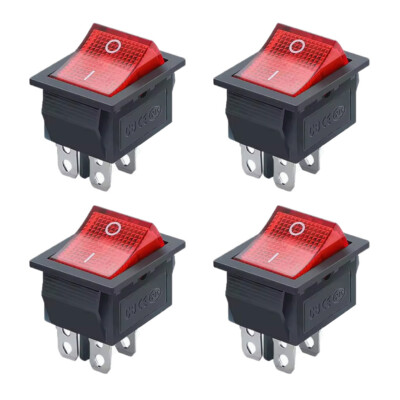 2X Rot Beleuchtet 4 Pin DPST ON / OFF-Snap in Wippschalter 16A 20A 250V AC
