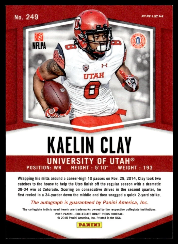 2015 Panini Prizm Draft Camo Kaelin Clay Auto RC /199 Utah Utes #249 - Image 2 of 2