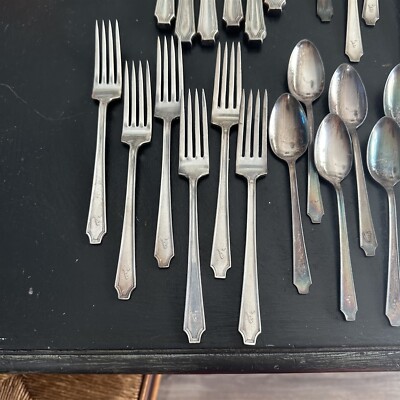 1847 ROGERS Silverplate Flatware LEGACY Set For 6 Art Deco