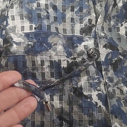 Erin London Sz. Large Sheer Art to Wear Blue Zip Up Lightweight Roll Tab Jacket - Picture 8 of 10