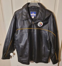    SHARP Vintage REEBOK PITTSBURGH STEELERS Real LEATHER NFL JACKET Large EUC   