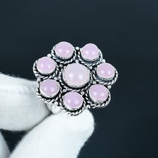 Natural Rose Quartz 925 Sterling Silver Flower Ring Handmade Ring Birthday Gifts