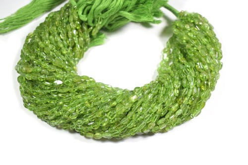 2 Strang Grün Peridot Glatt Oval Form Edelstein Perlen Für Schmuckherstellung... - Bild 4 von 5