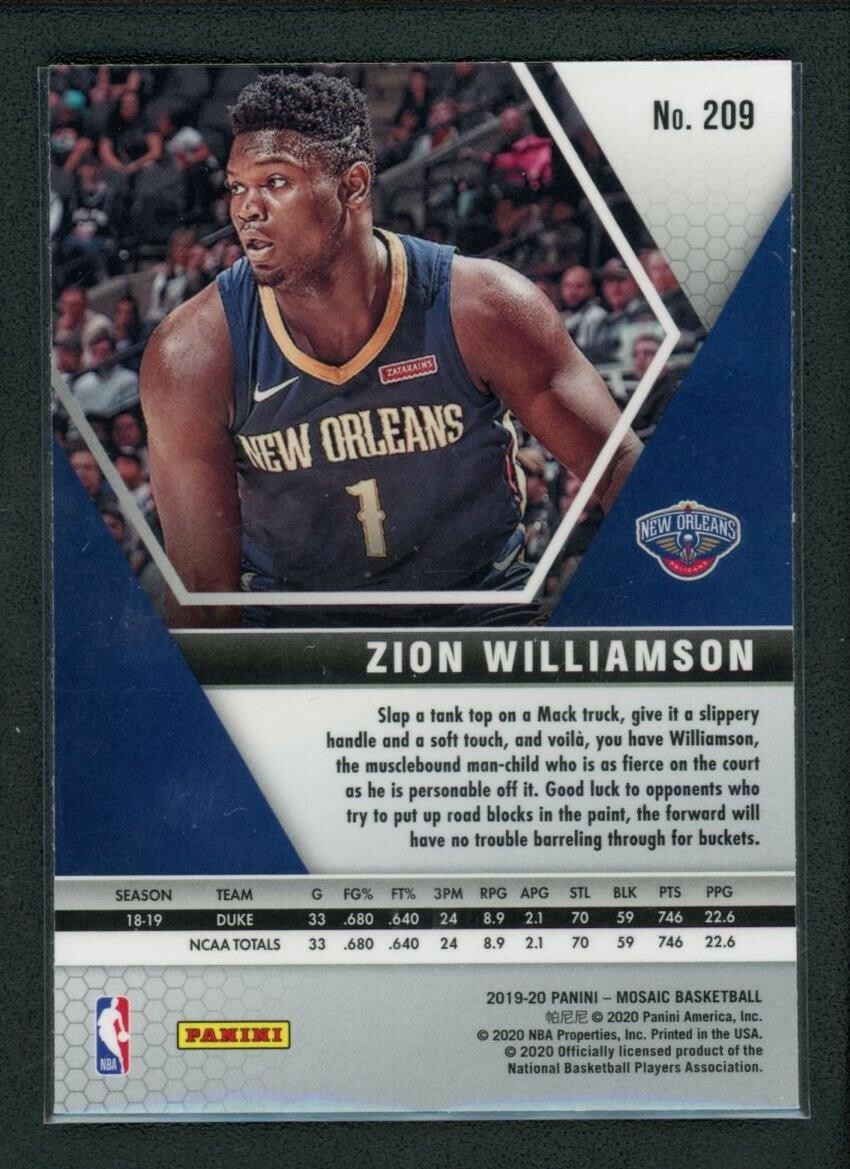 2019-20 ZION WILLIAMSON PANINI MOSAIC ROOKIE RC #209 | eBay