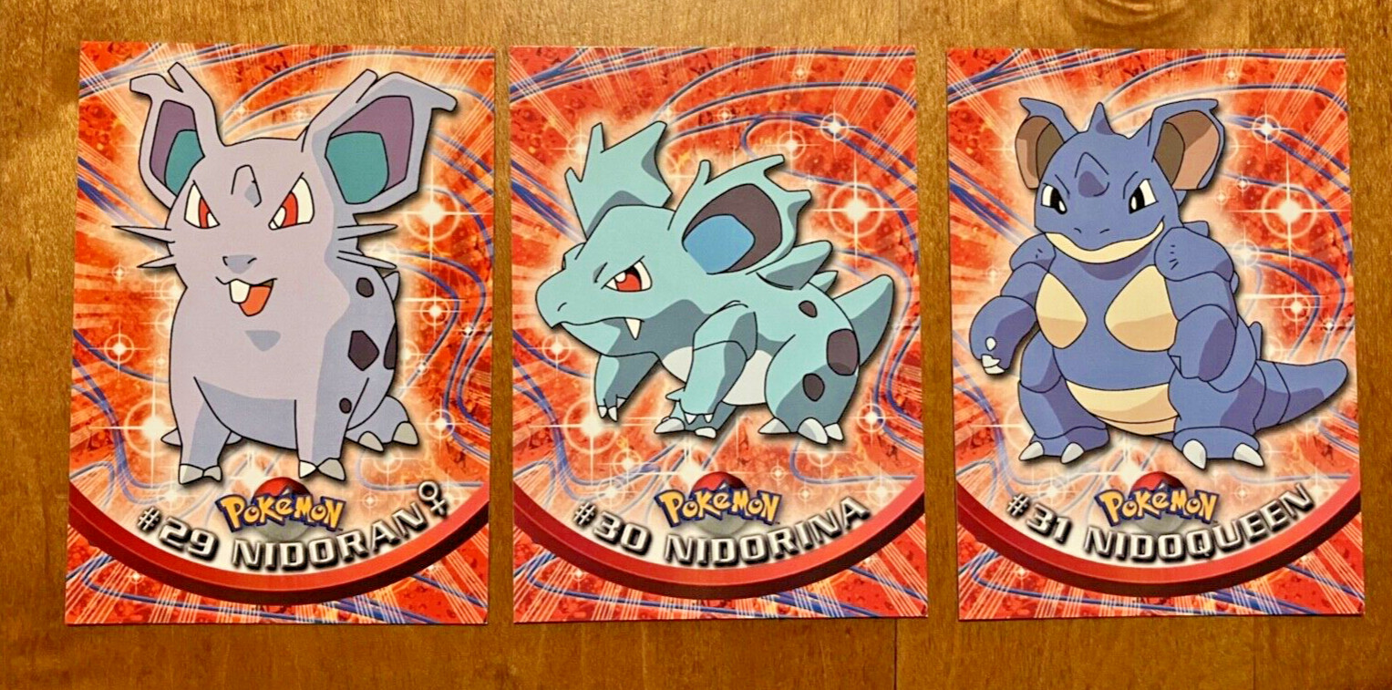 Topps Nidoran #29 Nidorina #30 Nidoqueen #31 Pokemon 3-Card Lot 1999 TV Series