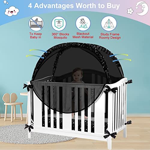 Sicherheitskrippennetz zum Halten des Babys in schwarz Pop-up-Krippenabdeckung zum Halten des Babys mit Spielzeug - Bild 5 von 7