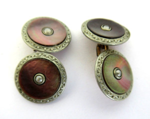 Antique Vintage PARKROGER or PARK ROGER Cufflinks Abalone or Mother of Pearl