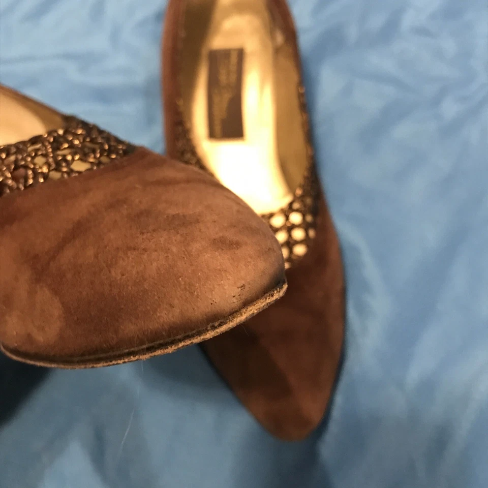 Винтажный Sesto Meucci женщин котенок каблуки коричневый поскользнуться на платье туфли сетки Италии 6 М - Изображение 4 из 4