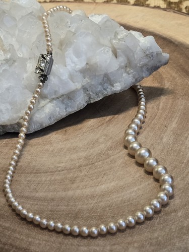 Antique Estate Hand Tied Faux Pearl Necklace/Chocker w/ Rhinestone Clasp
