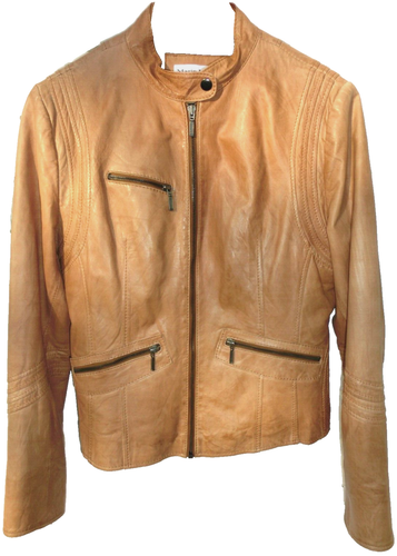 Damen Jacke Lederjacke braun rehbraun Lammnappa 38 Marie Lund WIE NEU