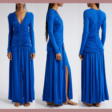 NEW $240 FARM Rio [ XS ] Ruched Long Sleeve Maxi Dress in Bright Blue #Q511